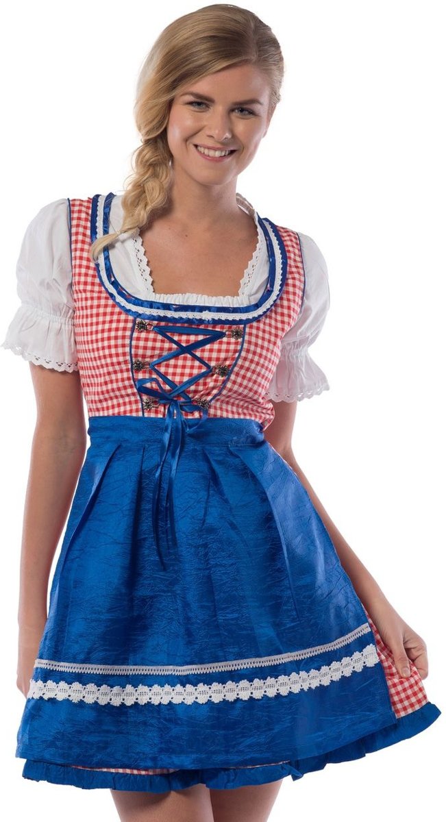 Boeren Tirol & Oktoberfest Kostuum | Hilda Hefe Bierfeest Dirndl Blauw | Vrouw | Maat 44 | Bierfeest | Verkleedkleding